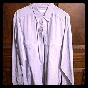 Men’s blue and white striped button up shirt